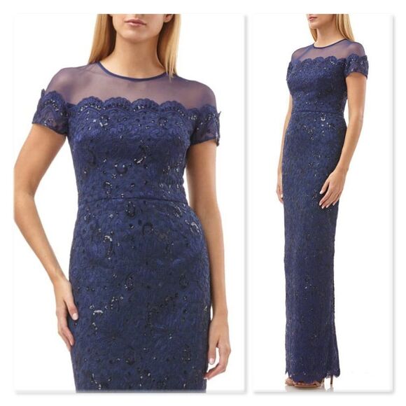 JS Collections Sequin Lace Gown sz 16 in Blue